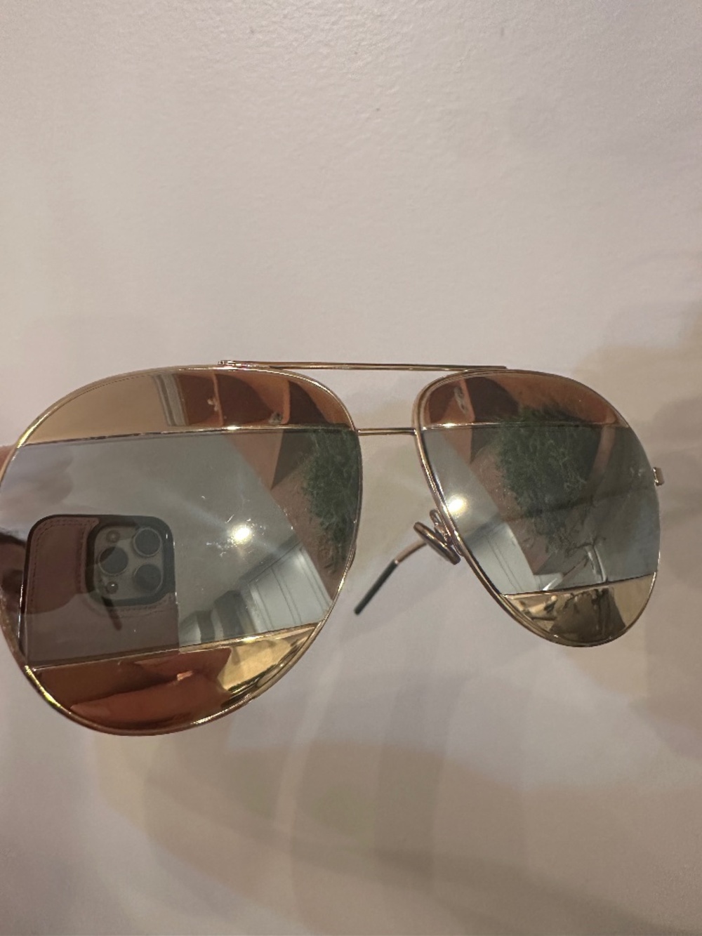 Christian Dior Gold and silver mirrored aviator sunglasses with gold and silver